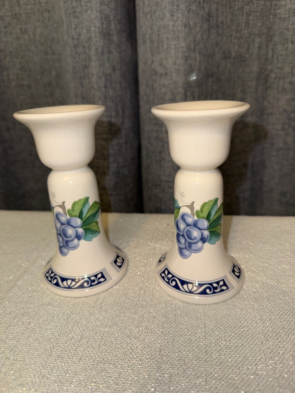 Vintage Pfaltzgraff Sunbury Grove Candle Sticks Set of 2 Blue and White